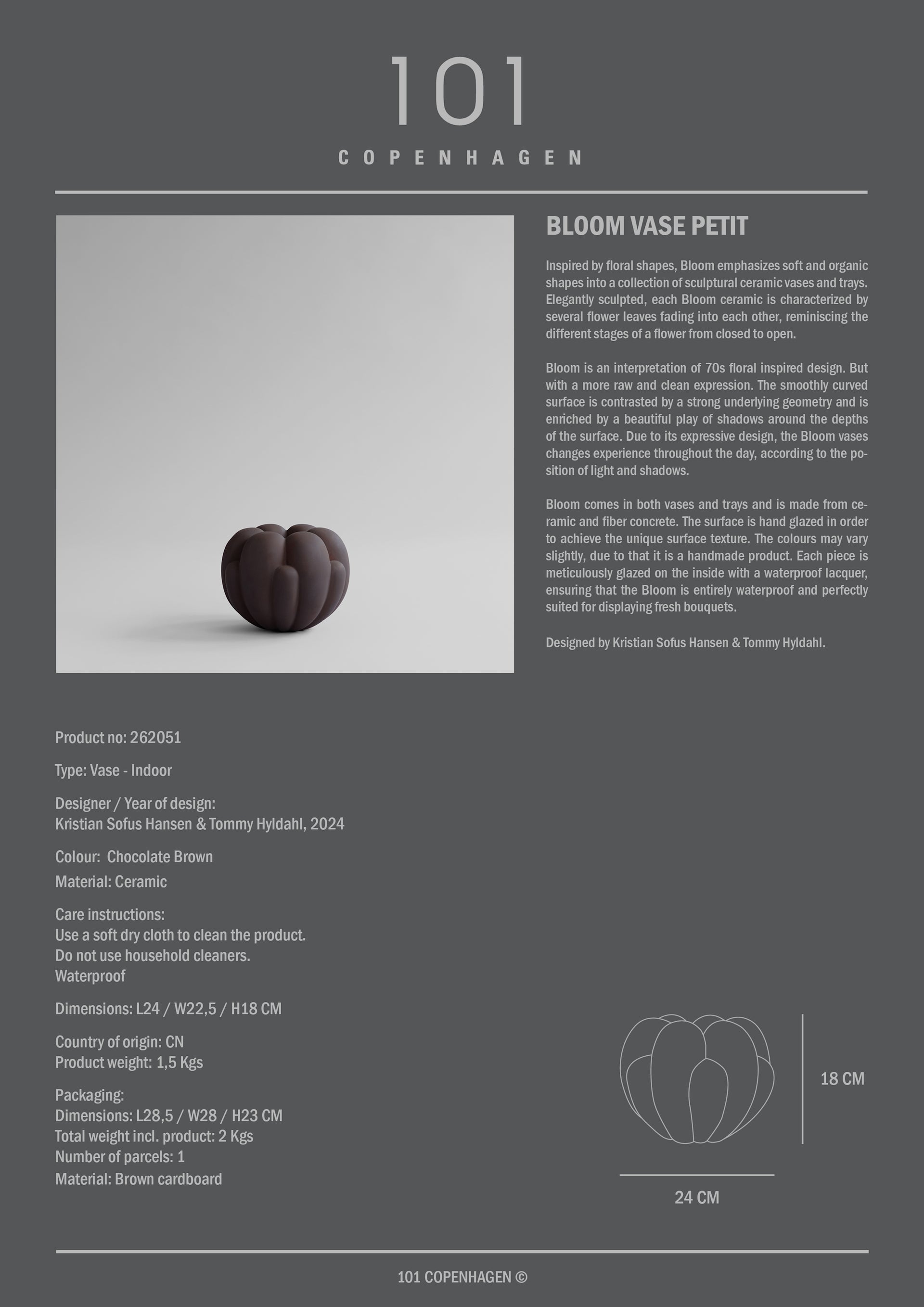 BLOOM VASE PETIT - CHOCOLATE BROWN - 101 COPENHAGEN