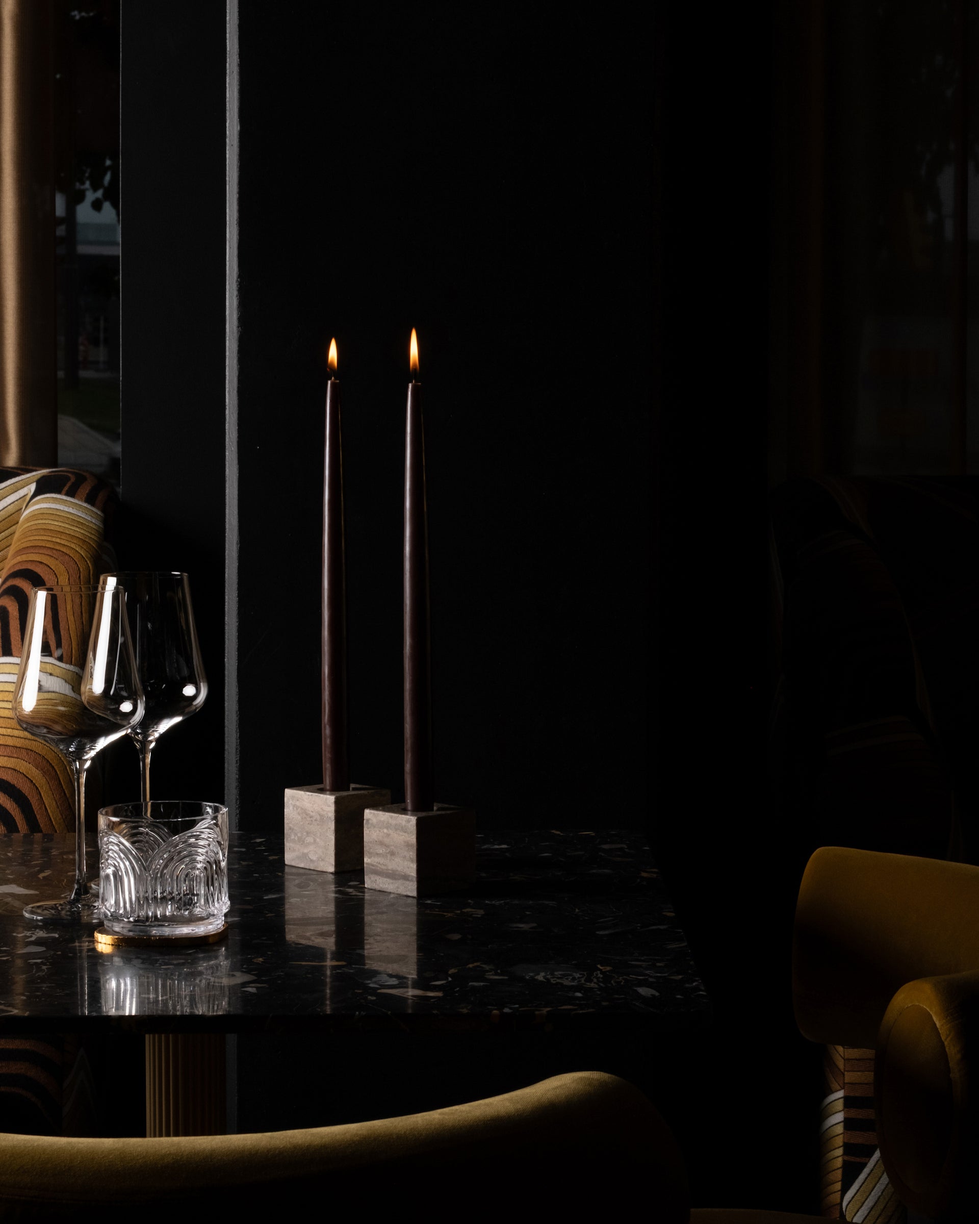CUBE CANDLE HOLDER - SILVER TRAVERTINE - 101 COPENHAGEN / SET 2 PCS