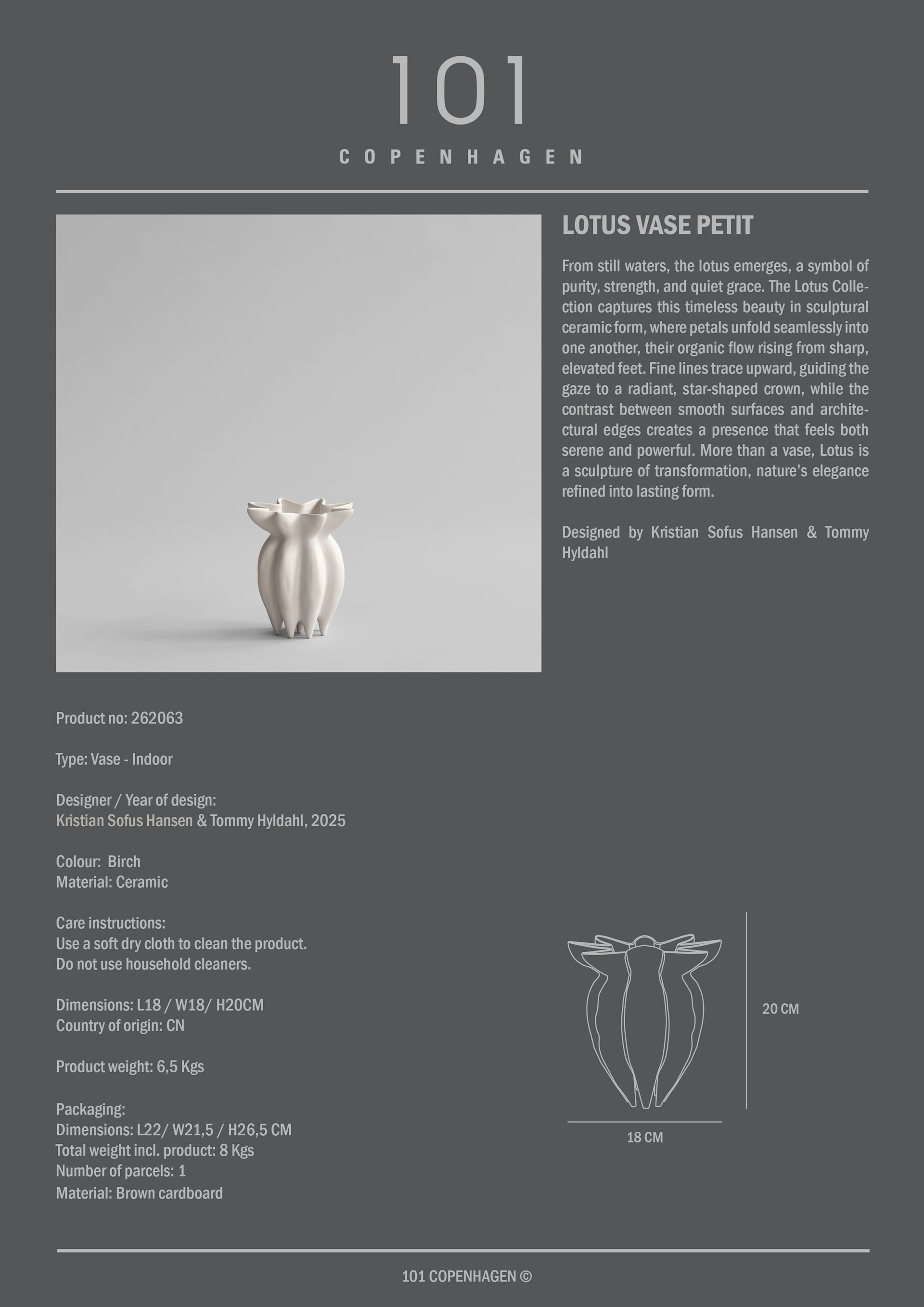 LOTUS VASE, PETIT - BIRCH - 101 COPENHAGEN