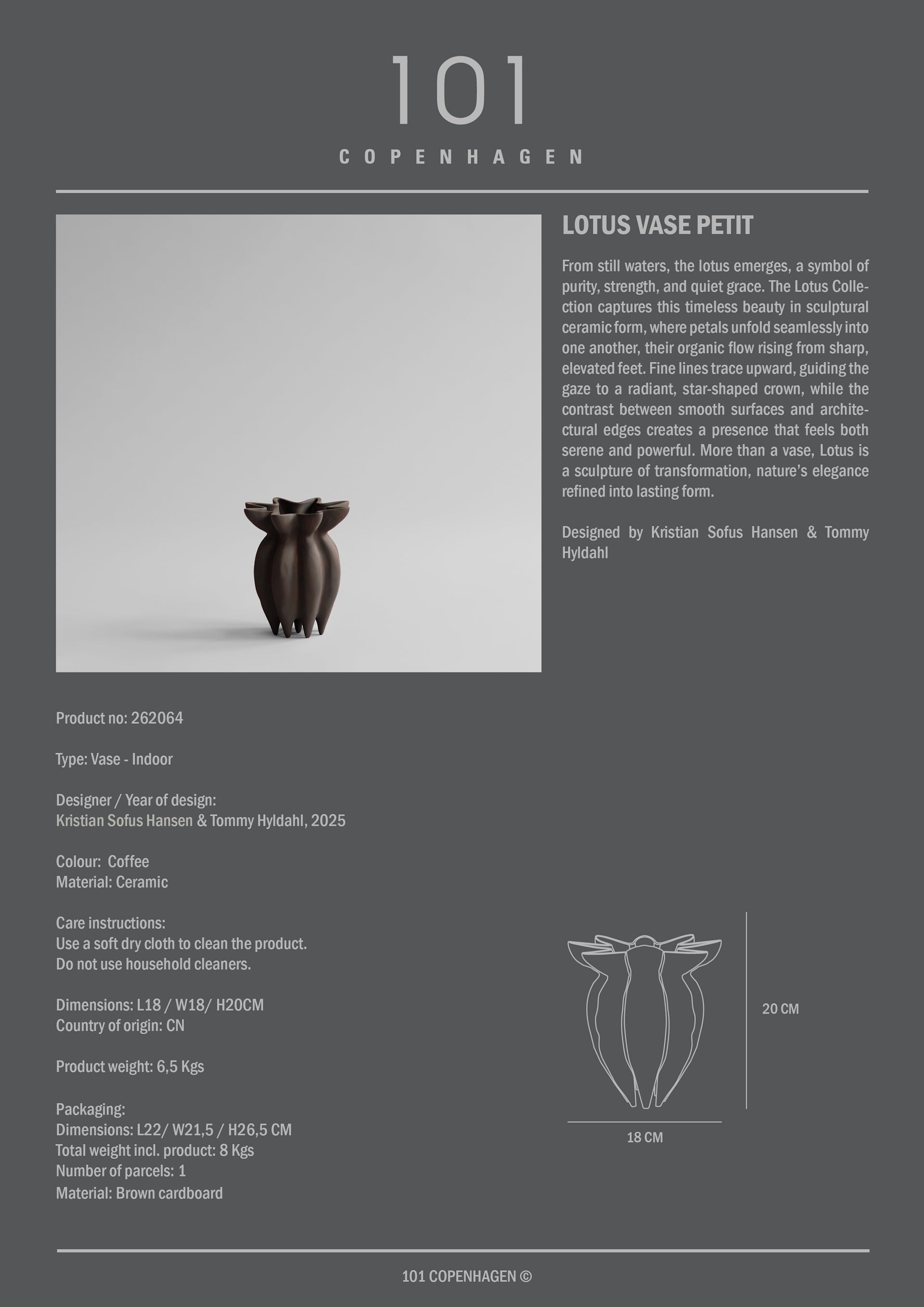 LOTUS VASE, PETIT - COFFEE- 101 COPENHAGEN